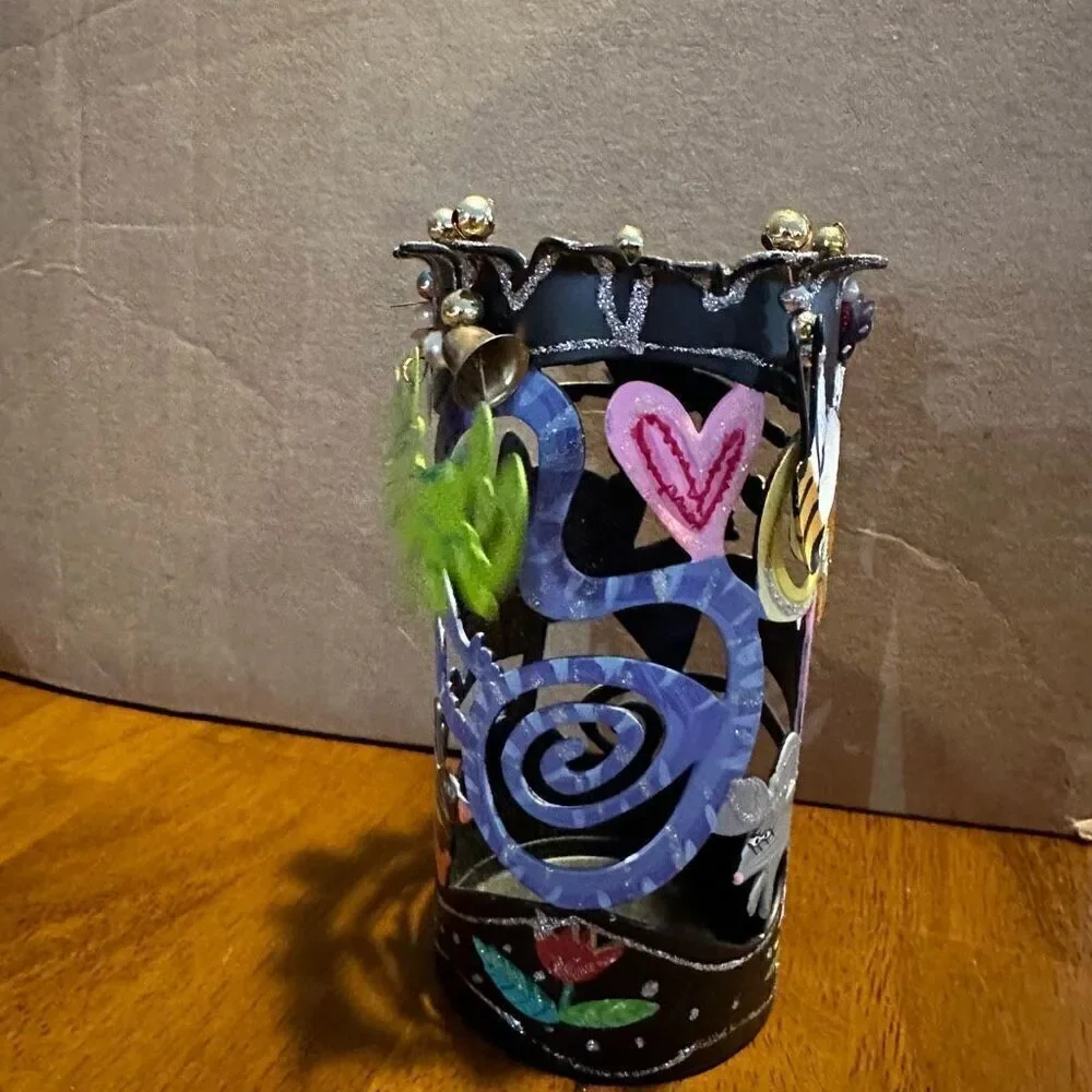 Karen Rossi For Silvestri Fanciful Flights Cat Theme Metal Pen Holder Cup New